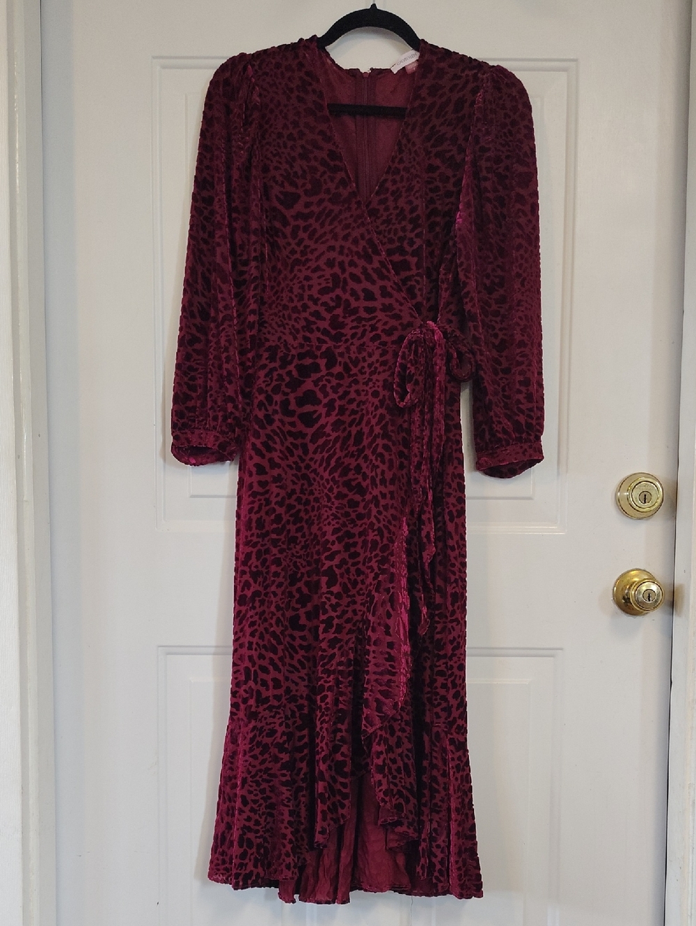 Calvin Klein Women's Burgundy Velvet Animal-Print Wrap Dress